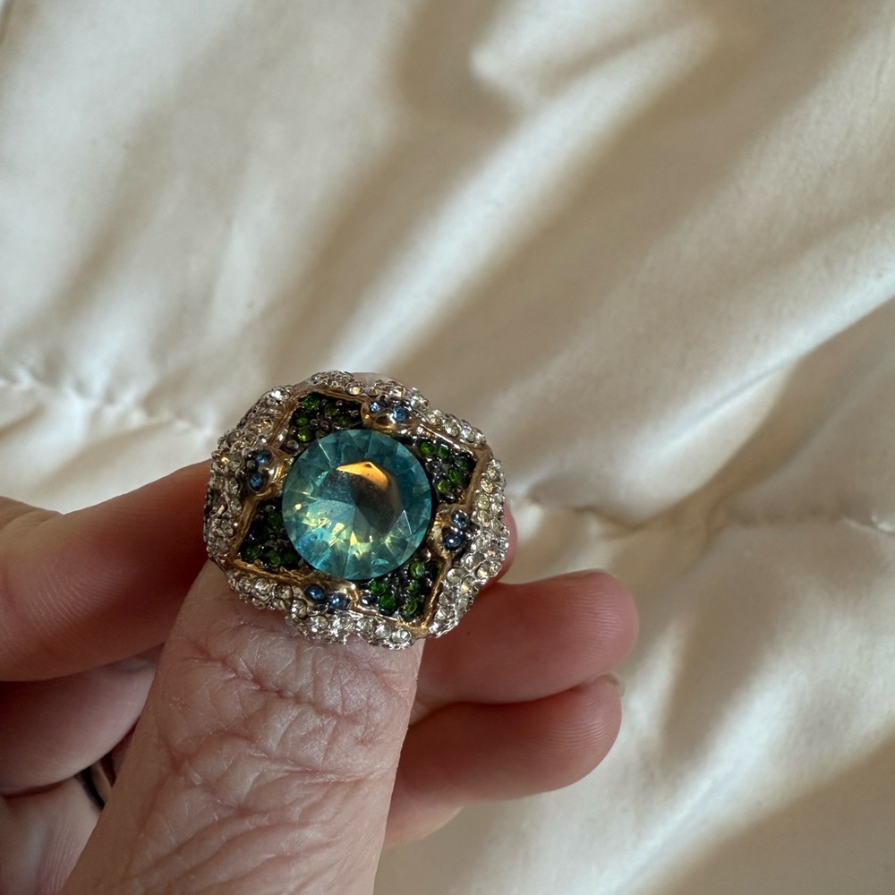 Banana Republic Gold Ring with Green and Blue Gemstones